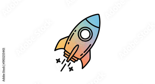Vibrant gradient cartoon rocket launching upwards, symbolizing growth, innovation, and digital