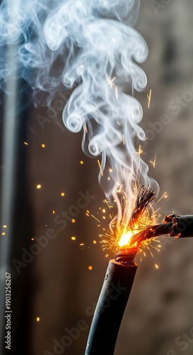 Electrical fault with sparks and smoke in a dangerous situation