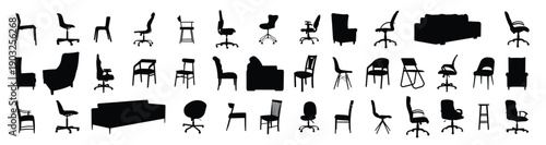 collection of vector silhouettes of various chairs