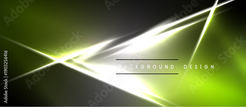 Abstract neon lines create dynamic visual effect. Green, gray, white colors blend, forming modern backdrop. Simple text overlay present.