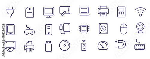  computer and hardware line icons vector design