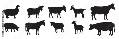  farm animal silhouettes collection diverse livestock set