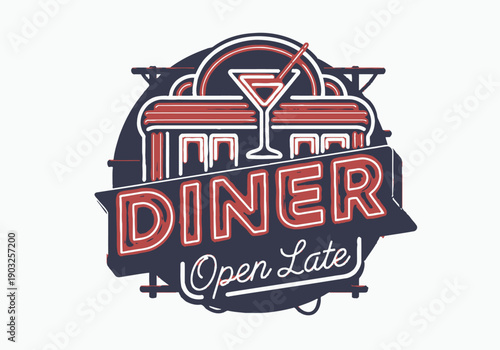 Vibrant Diner Scene with Cocktail and Building at Night from Outside View