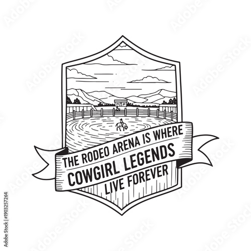  vintage style rodeo cowgirl legend emblem on white background