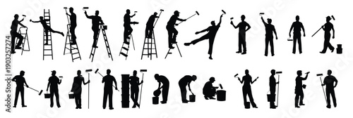 house painter silhouette vector illustration set 