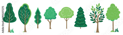  illustration of various stylized trees and bushes in