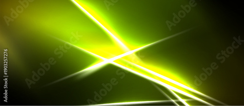 Bright green energy radiates from central point. Lines intersect creating dynamic visual effect. Dark background enhances luminosity.