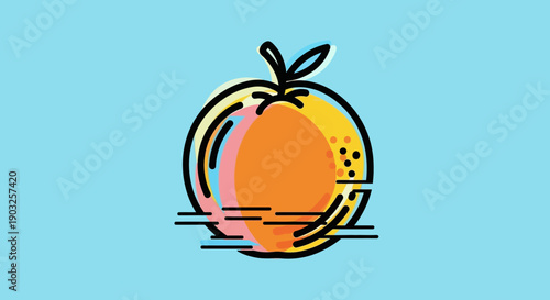 Vibrant and modern artistic illustration of an orange with dynamic lines and bright colors against