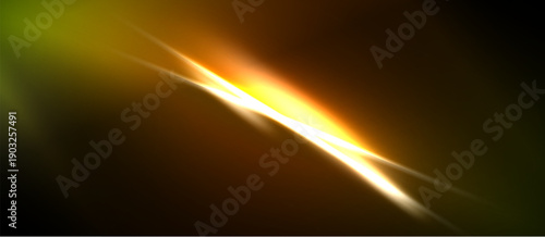 Bright yellow light streaks across dark background. Gradient shades create dynamic visual effect. Abstract energy flows diagonally.