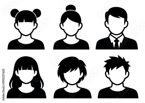 Minimal line art avatar set featuring diverse men and women for user profiles
