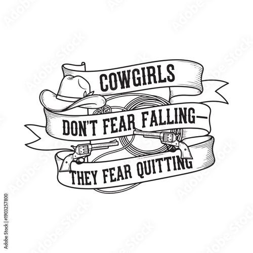  cowgirl illustration with motivational quote on white background