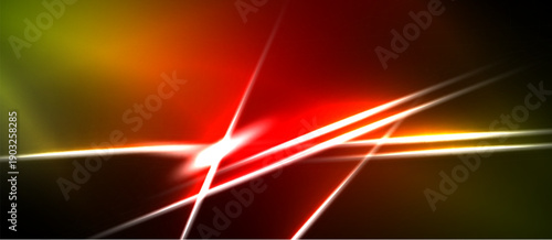 Abstract energy lines, vibrant colors, dynamic composition. Red, gold, black gradients create intense visual impact. Modern design.