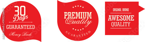 Three vibrant badges showcasing quality assurance and premium products