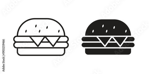Cheese burger icon concept. Thin line symbol. Vector illustration isolated. Editable stroke.