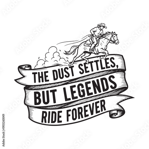  vintage cowboy riding horse with flowing ribbon banner