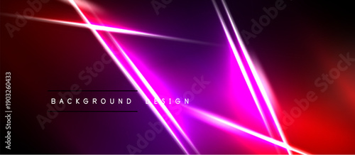 Vibrant neon lines intersect over dark red, purple gradients. Modern design element for digital backgrounds, presentations.