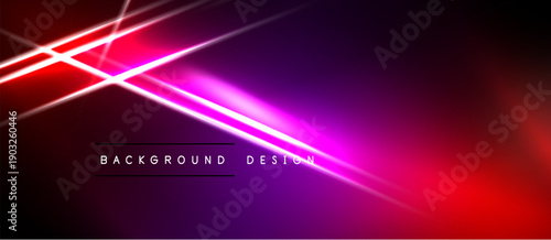 Abstract neon lines over dark background. Gradient purple, red hues create dynamic visual effect. Modern design element.