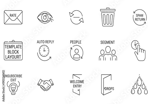 Modern vector icons for email marketing campaigns, customer relationship management, and digital communication strategy