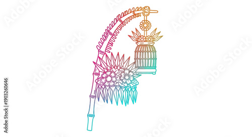 Vibrant Balinese Penjor traditional ceremony decoration vector illustration with rainbow gradient