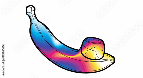 Vibrantly colored banana pipe illustration with a thermal gradient design against a clean white