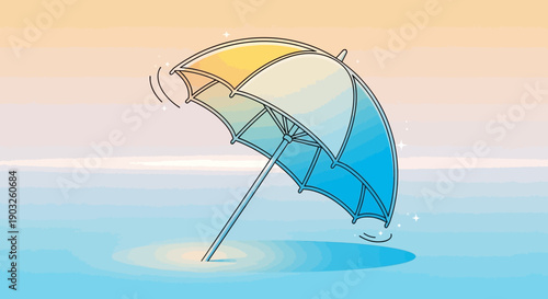 Vibrant summer beach umbrella standing gracefully on the serene shoreline with warm hues