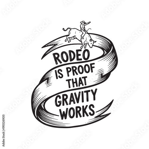  vintage rodeo cowboy illustration with ribbon banner isolated on white background