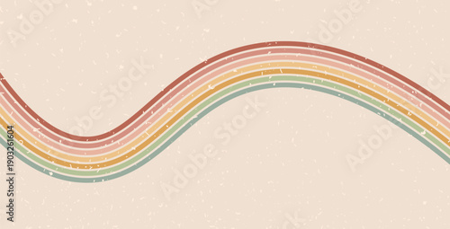 Retro groovy music lines path background. 70s wave abstract pattern wallpaper. Vector horizontal wide wavy vintage stripes design. Pop art graphic backdrop. Funky banner with curvy playful stripes.