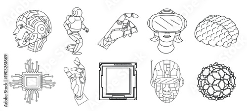 modern collection of line style illustrations featuring