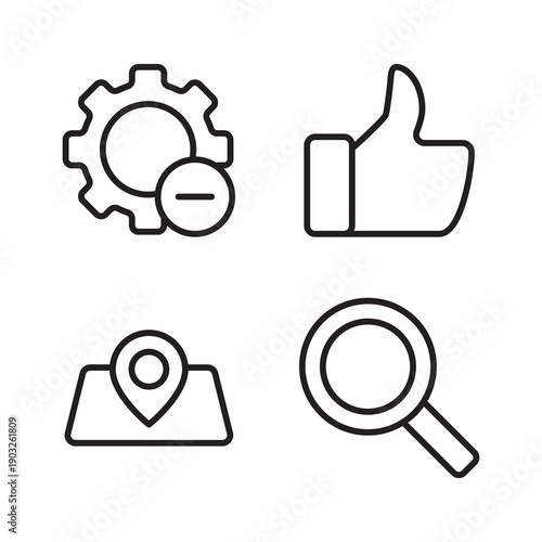 Management settings and local SEO location icon set