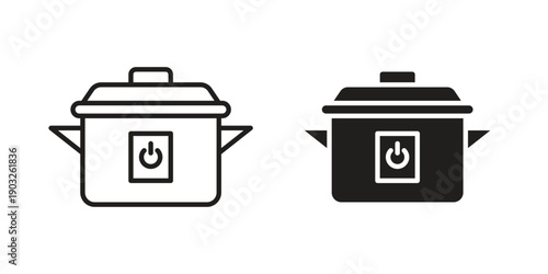 Crock pot icon concept. Thin line symbol. Vector illustration isolated. Editable stroke.