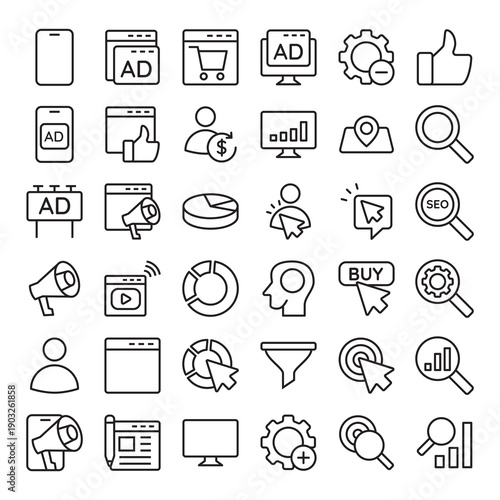 Mega collection of SEO and digital marketing line icons
