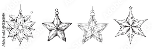 concept of hanging christmas stars with hand drawn