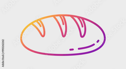 Vibrant gradient outline illustration of a freshly baked bread loaf symbol for food and bakery items