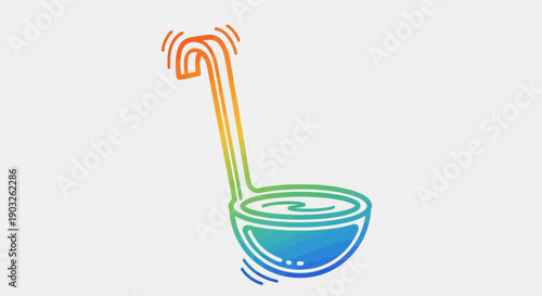 Vibrant gradient ladle serving spoon illustration with liquid in bowl and wavy lines