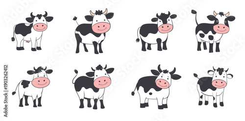 cute little cow set in kids style 