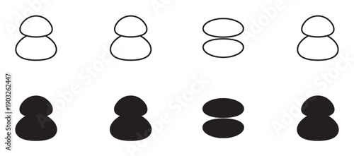 Collection of black abstract figure-eight shapes shown in outline and solid silhouette form, representing a minimalist set of icons or symbols for graphic design elements