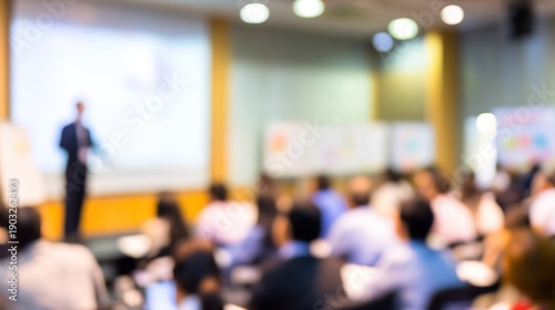 Wallpaper Mural seminar. A single presenter in a modern conference setting, engaging an audience in a professional training environment. pitch deck slides. Torontodigital.ca