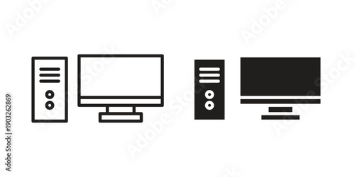 Desktop computer icon concept. Thin line symbol. Vector illustration isolated. Editable stroke.