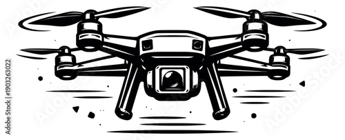 Hand drawn illustration of a drone depicting it in flight for technology concepts
