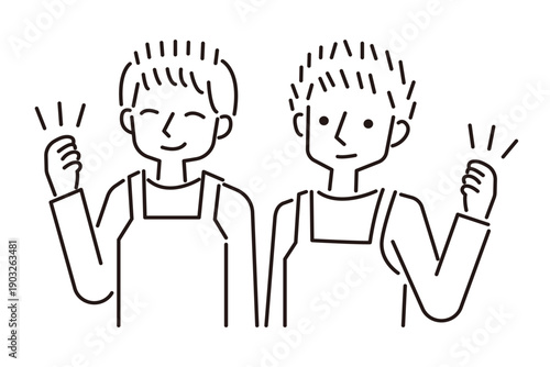 頼もしい男性スタッフの線画イラスト