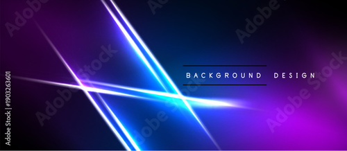 Abstract background features vibrant neon lines, purple, blue gradients. Modern design element for digital projects.