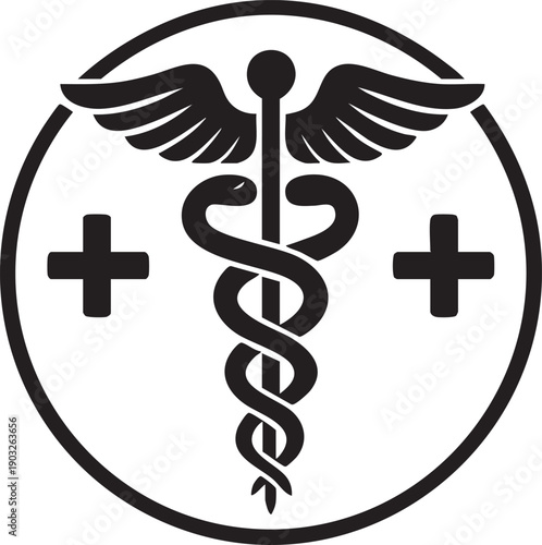Medical symbol with wings and cross in circle  healthcare and medicine logo   symbol
