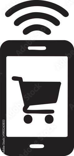 Mobile phone with shopping cart and WiFi signal icon for online shopping