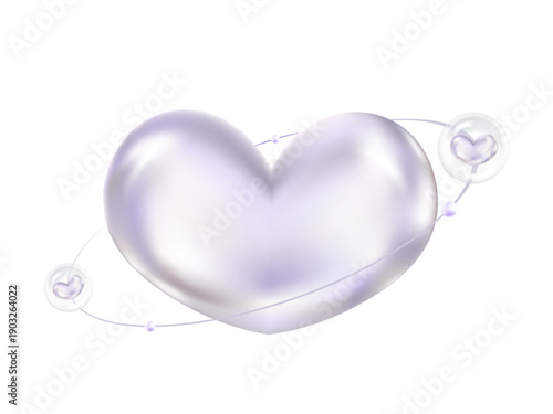 Heart frame on metallic background with decoration 3D glossy hearts in metallic for Valentines Day. Transparent background elements for easy drag-and-drop usage.