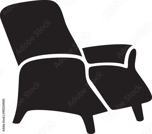 Recliner chair icon simple black silhouette on white background