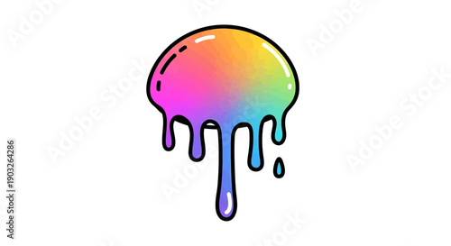Vibrant melting rainbow blob illustration with colorful drips and playful cartoon style design