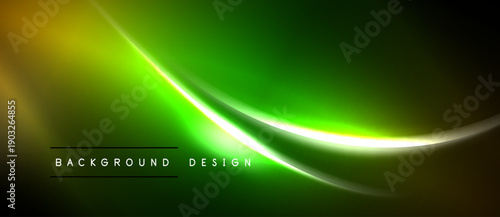 Abstract green, yellow light waves. Smooth curves create dynamic background. Modern design elements present sleek visual appeal.