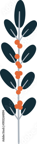 Floral branch icon. Decorative winter botany drawing