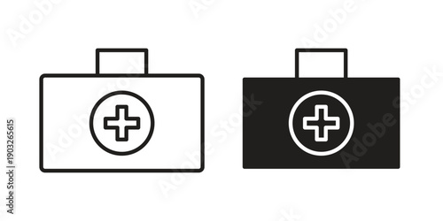 First aid kit icon concept. Thin line symbol. Vector illustration isolated. Editable stroke.