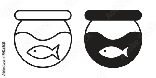 Fish bowl icon concept. Thin line symbol. Vector illustration isolated. Editable stroke.